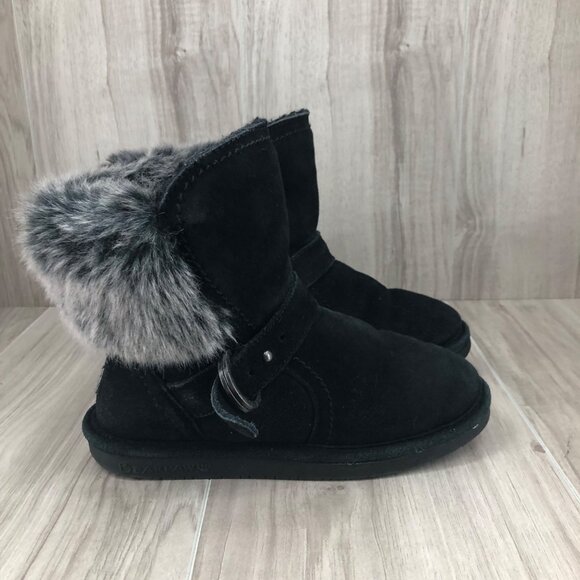 Bearpaw Winter Boots Kids Girls Youth 3 Koko Black Suede Slip On Lined Shoes - Picture 1 of 10